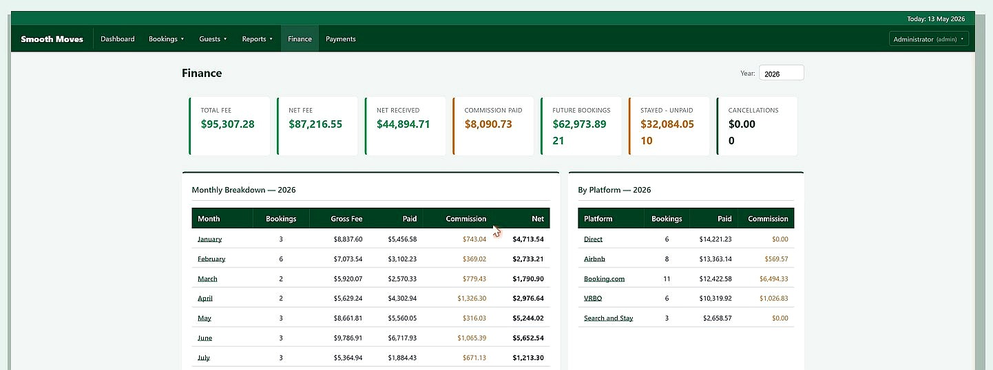 Smooth Moves Holiday Rental Finance Tracking